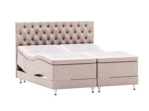 Queen Crown Ställbar Säng - Beige - Sammet, 210x210cm
