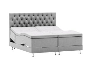 Queen Crown Ställbar Säng - Silver - Sammet, 160x210 cm